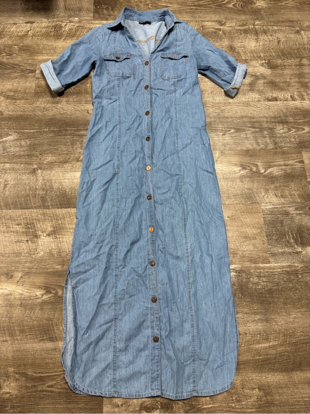 J Glee Denim Long Button Front Dress Size Petite Small